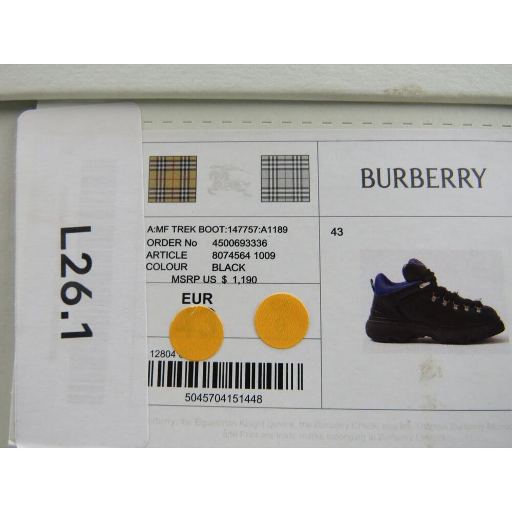 NIB BURBERRY TREK BLACK LEATHER LACE UP HIKING BOOTS US 11 44 ITALY - Picture 16 of 16